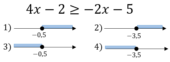 Укажите решение неравенства 4x-2≥-2x-5.