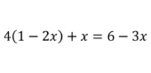 Найдите корень уравнения 4(1-2x)+x=6-3x.
